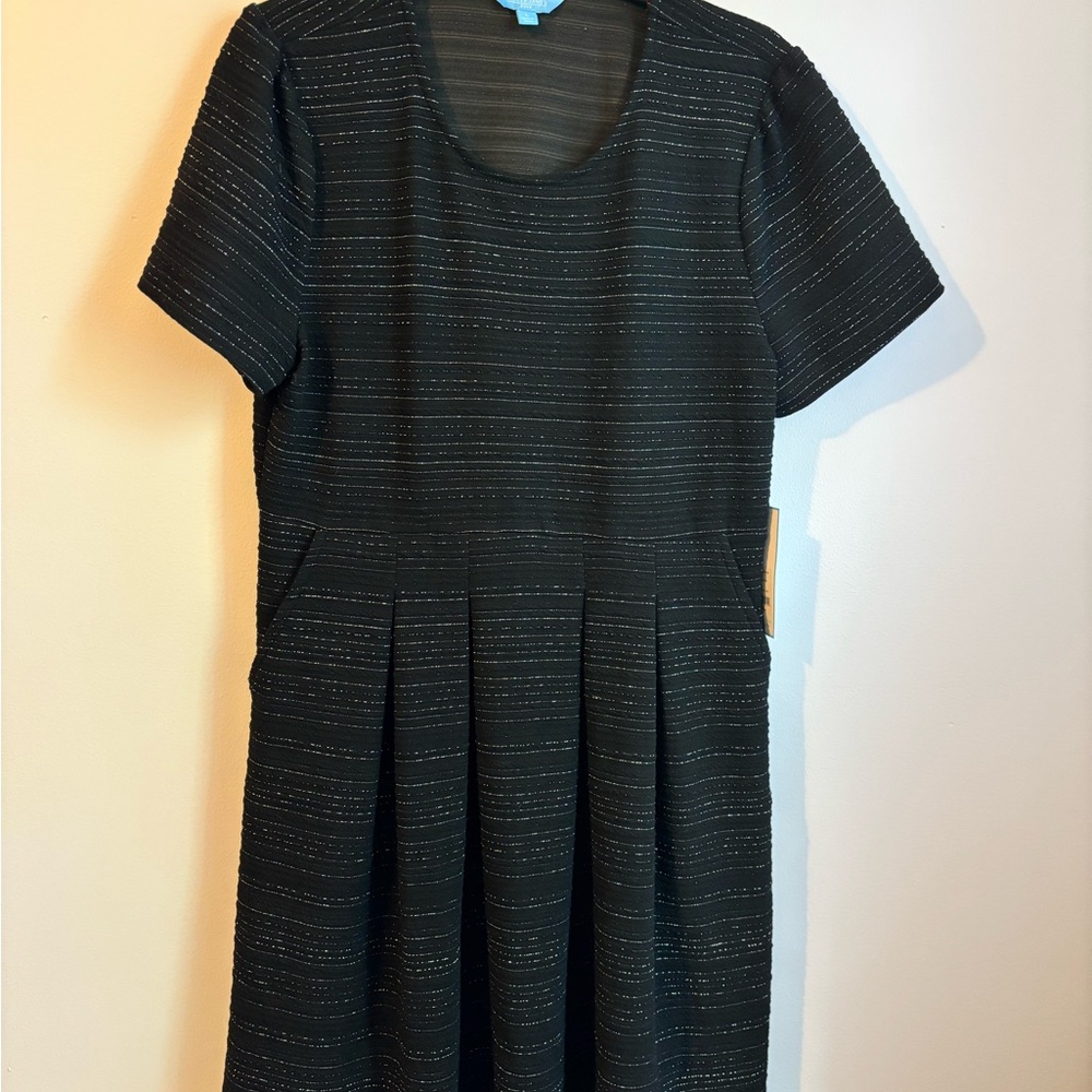 Draper James Black Mini Dress with Textured Stripes